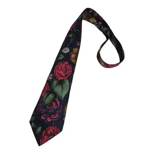 LEONARD Blue Floral Silk LUXURY Tie ITALY